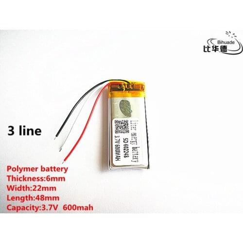 5pcs/lot 3 line Good Qulity 3.7V,600mAH,602248 Polymer lithium ion / Li-ion battery for TOY,POWER BANK,GPS,mp3,mp4
