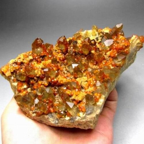 591g Spessartine Garnet+Smoky Quartz - crystals and stones healing Mineral specimen Home Decor feng shui decoration