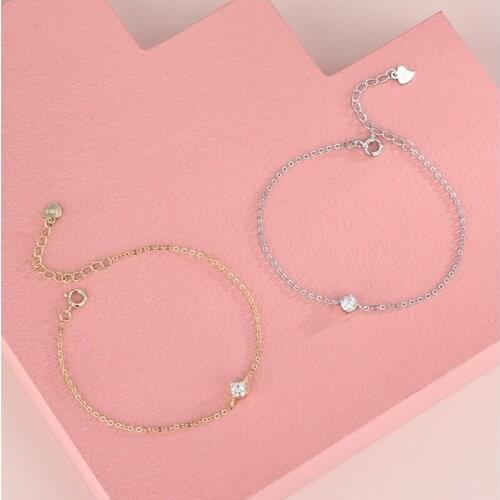 925 Sterling Silver Thin Chain Bracelet Exquisite Shining Zircon Silver Bracelet Adjustable for Women Simple Fashion Jewelry