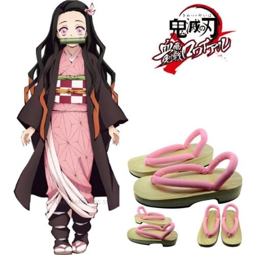 Anime Demon Slayer COS Shoes Clogs Kimetsu No Yaiba Anime Tanjirou Nezuko Zenitsu Cosplay Props Game Role Play Cartoon Slippers