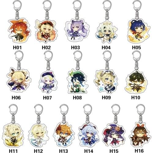 16 Style Fashion Anime Genshin Impact Zhongli Diluc Venti Paimon Keychain Keyring Base Acrylic Stands Keyring Gift For Fans