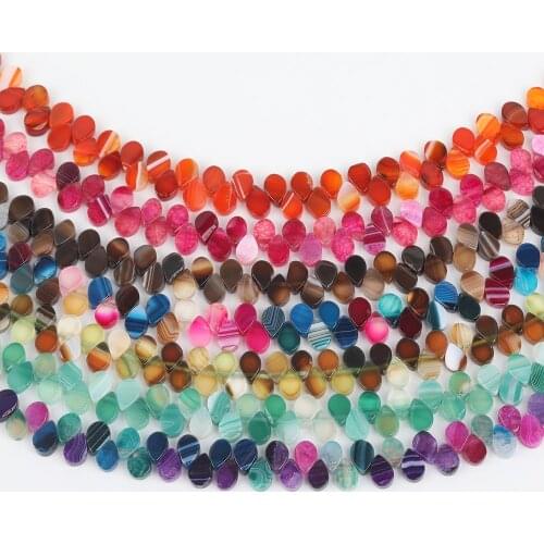 Approx 105pcs/strand Natural Striped Agates Water Drop Loose Beads Jewelry DIY,Drilled Slice Drop Rainbow Agates Beads Findings