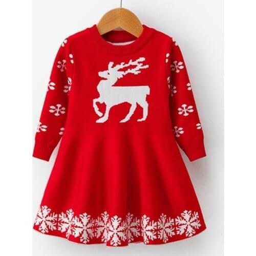 Kids Dresses For Girls Long Sleeve Cartoon Snowflake Print Dress New Year Costume Princess Dress Kids Christmas Clothes vestidos