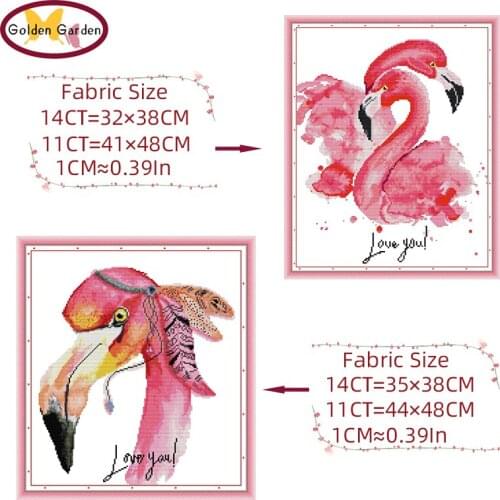 GG Flamingo Dance Cross Stitch Set Handmade Craft Needlework Embroidery Kit Printed Design JoySunday Cross Stitch for Home Decor