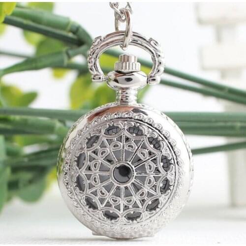 Spider Web Hollow Pocket Watch High Quality Retro Style Bronze Black, silver Steampunk Quartz Necklace Pendant Chain Clock Gift