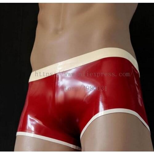 Cool latex shorts mens red latex bottom with white trims (No zip) and made of 0.4mm thickness natural latex materials