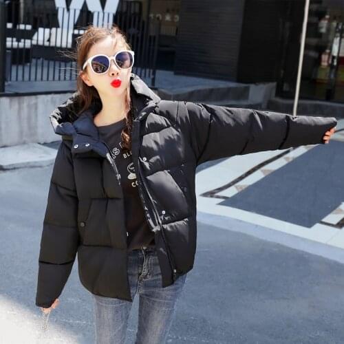 Women black hooded thick cotton padded jackets solid loose Korean parka Nice winter casual outwear oversized mujer coats ladies