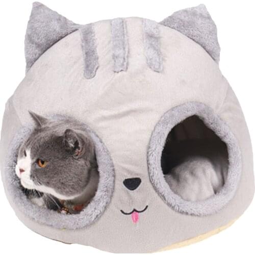Cat Bed Cave With Cushion Soft Covered Cat Bed Winter Warm Cat Head Shaped House Pet Kitten Hut Pet Supplies
