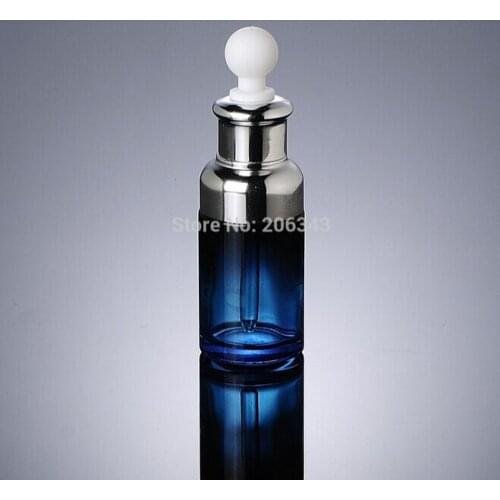 Hot 20ml blue glass dropper bottle Refillable w silver shoulder Reagent Liquid Pipette Bottle Eye Dropper Drop Aromatherapy
