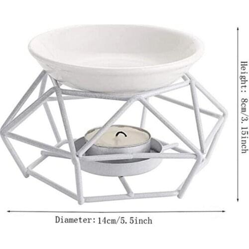 Metal Aromatic Oil Burner Geometric Frame Ceramic Essential Oil Tealight Candle Holder Wax Melt Warmer Melter Aroma Lamp P15F