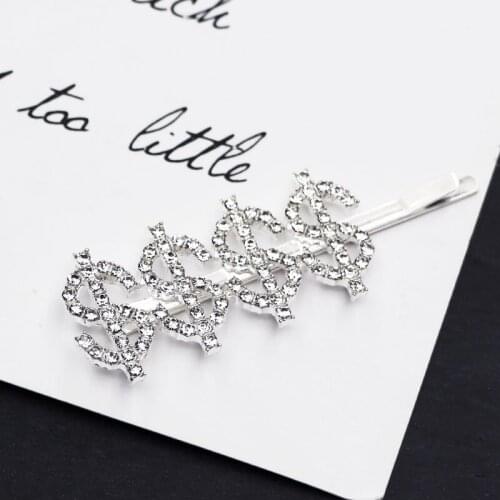 Fashion Letters Dollar Sign Hair Clips Women Luxury Glitter Pins Posterior Side Bangs Party Styling Boss Hairpins