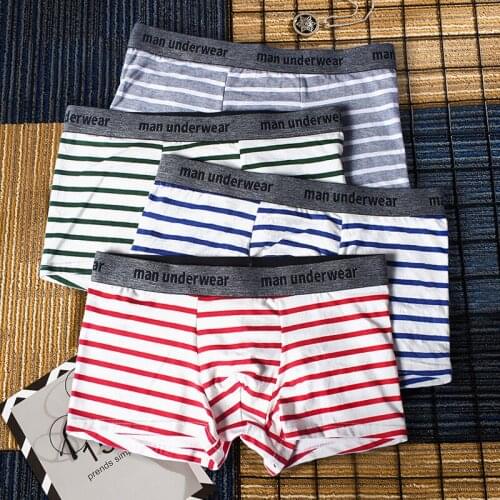 Man Flexible Cotton Shorts Stripe Male Panties Underpants Breathable Soft Mens Boxers European Plus Size Man Underwear