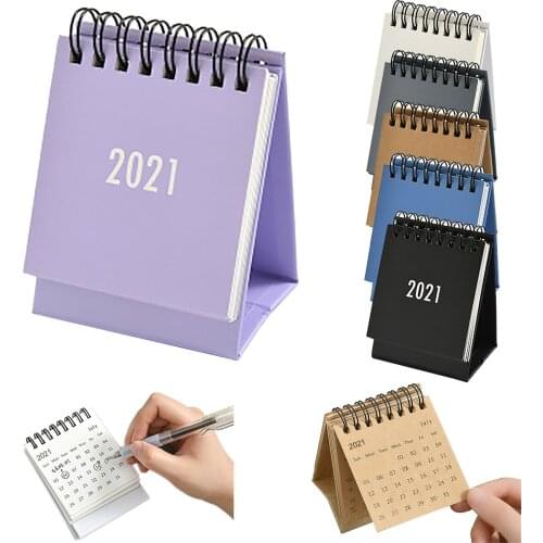 2021 Small Desktop Calendar 360 Degrees Flipped Simple Solid Color Plan Book Mini Calendars Home School Office Decor 7.5*6*10cm