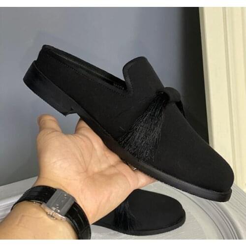 New arrival fashion tassel slipper shoes for men handmade Cloth summer black casual mules men slippers