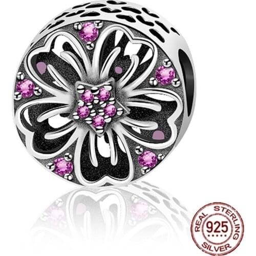 NEW Original Design 100% 925 Sterling Silver Pink Cherry Gem Charm Bead Women Fashion DIY Jewelry 6161-6180