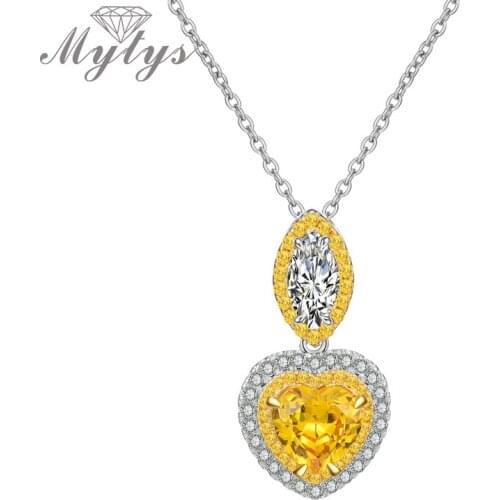 Mytys Heart Pendant Necklace for Lady Yellow Color AAA Cubic Zircon Silver Chain CN537