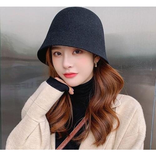 Autumn Winter Fashion Women Pure Wool blend Fedoras Bucket Cap Visor Folding Fishing Bucket Hat High Quality Fashion Felt Hat