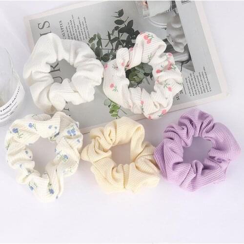 Vintage Flower Scrunchie Women Girls Elastic Hair Rubber Bands Hair Accessories For Women Tie Hair Ring Rope Ponytail Holder