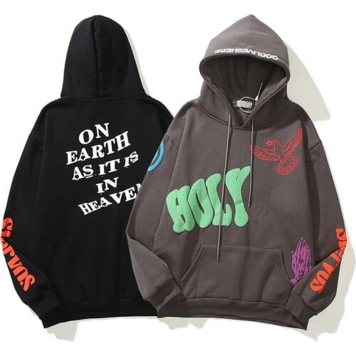 Hoodies Men Funny Graffiti Holy Letter Print Women Sweatshirt Harajuku Fleece Streetwear Hip Hop Pullover Pockets Tracksuits