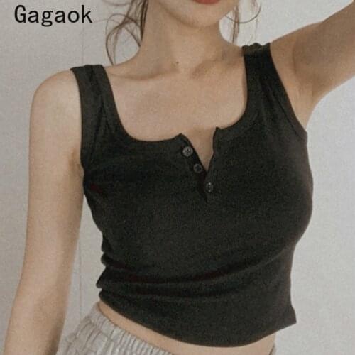 Gagaok Crop Top Women 2021 Spring Autumn New Solid Sexy Knitted Camis Korean Chic Short Fashion Ladies Slim Wild Camisole INS