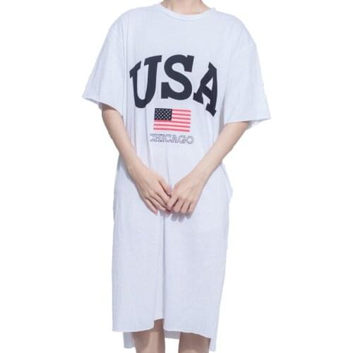 PERHAPS U White Pink Brown Blue Crew Neck Short Sleeve Knee Length Long T Shirt Dress Casual Loose Letter Dress D0909 Summer