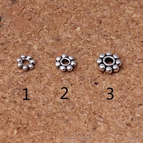 100pcs/lot Tibetan Silver Flower Loose Spacer Materials 4mm 5mm 6mm 8mm Zinc Alloy Charm Metal Beads DIY Jewelry Accessories