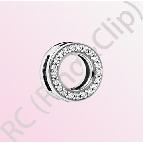 2020 Classic 100% 925 Sterling Silver Beas Circle of Pave Clip Charms fit Original Pandora Reflexions Bracelets DIY Jewelry Gift