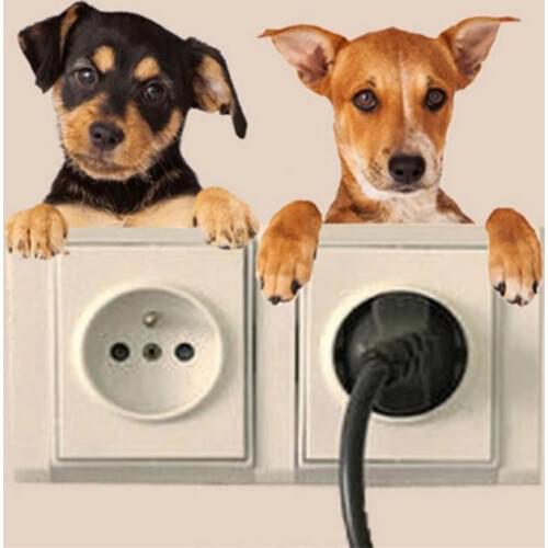 4Pcs/Sheet Cute 3D Dog Cat Wall Sticker Switch Decor Decal Mural Art Removable Cute Home Bathroom Decoration
