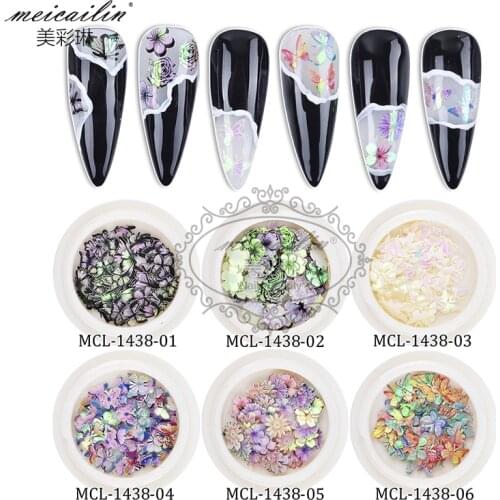 6 Boxes/set Holographic Flower Butterfly Nail Sequins Paillette Mixed DIY Laser Glitter 3D Flakes Slices Art Decorations Tips