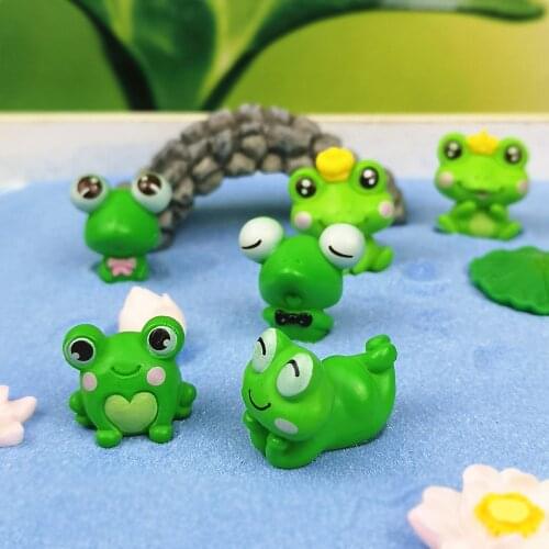 6pc Cute Frog Animal Miniature Fairy Garden Ornament DIY Glass Decor Small Stuff Figurine Statue Model Craft Home Decoration