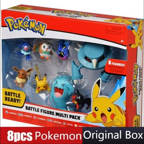 8pcs/set Pokemon Pikachu figures Popplio Rowlet Cosmog Metang Eevee Litten Wobbuffet Pika Action Figure Toys for Children