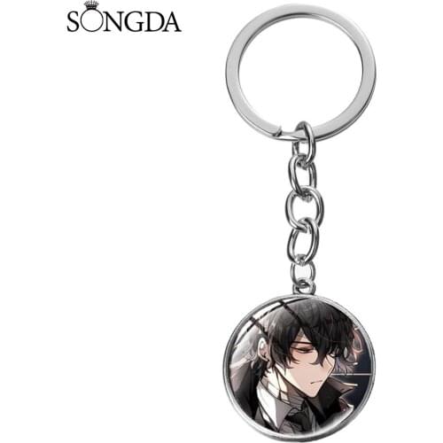 Anime Bungou Stray Dogs Keychain Glass Cabochon Crystal Cool Long Pendants Key Chain Boy Kids Jewelry Women Men Gifts Key Ring