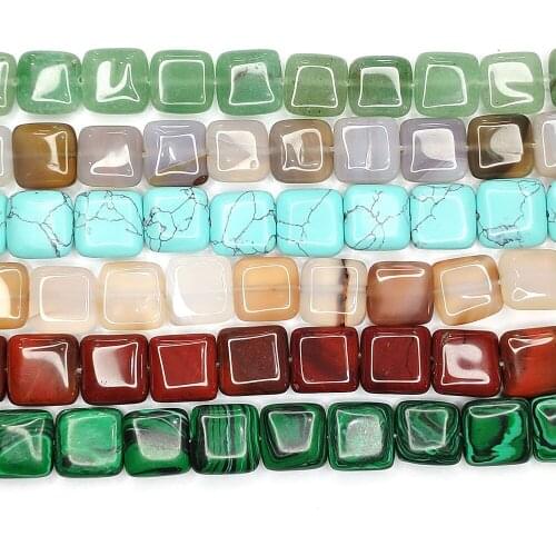 Natural Stone Beads Square Malachite Blue Turquoise Crystal Semi-precious Stones Handmade Fashion Necklace Bracelet Bead Jewelry
