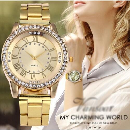 Fashion Luxury Watches Women Gold Watches Crystal Watches Women Stainless Steel Quartz Wristwatches Female Watch Clock 2020