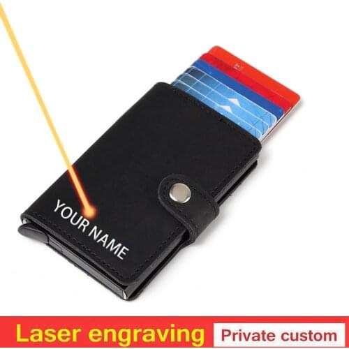 2021 Credit Card Holder Engraving Wallet Men Women Metal RFID Vintage Aluminium Bag Crazy Horse PU Leather Bank Cardholder Case