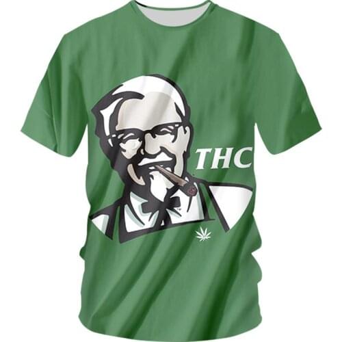 3D KFC Smoking Printed Green Tshirt Men/Women New Arrivals THC T Shirts Hip Hop O-neck Hip Hop Streetwear Tees Boys Clothes 5XL