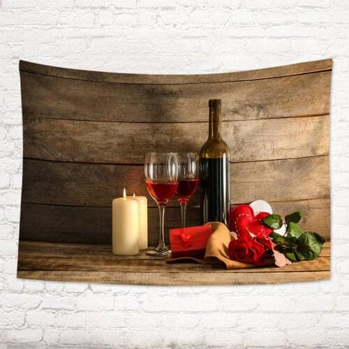 Valentines Day Tapestry Wall Hanging Polyester Toy Rose Rustic Wooden Boards Tapestry Living Room Bedroom Decorative Blanket