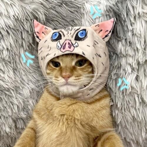 Anime Demon Slayer Kimetsu No Yaiba Hashibira Inosuke Pig Head Cat Hat Cap Warm Dog Cat Clothes Cute Pet Clothing Headgear