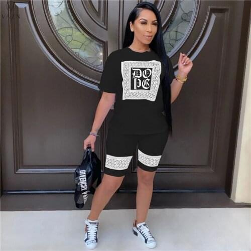 VAZN 2021 Summer European and American Womens Fashion Sexy Casual Print Short Sleeve Three-Color Two-Piece Set