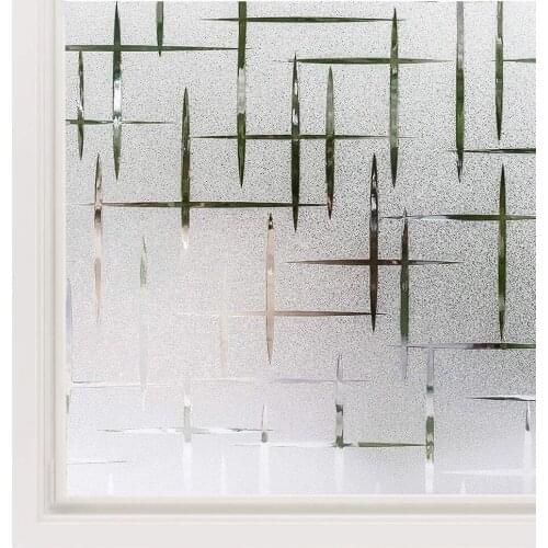 Cross Pattern Frosted Privacy Glass Film Matte Static Cling Stained Opaque Heat Control Anti UV Self Adhesive Window Film