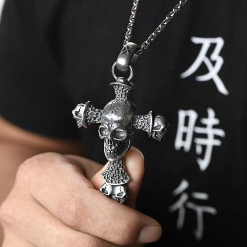 Fashion New Real 100% S925 Pure Silver Jewelry Retro Pendant for Men Simple Skull Cross Man women Pendant