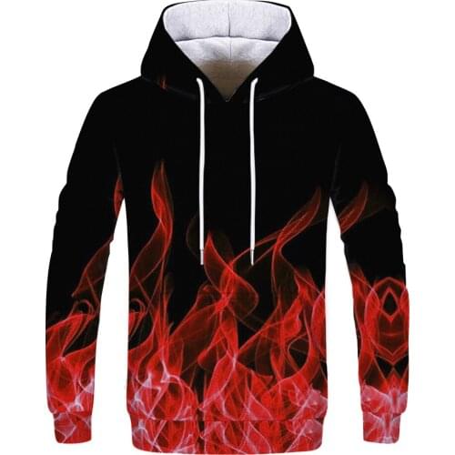 Harajuku Fashion Hooded Sweater Mens and Womens Fashion Flame Pattern Autumn and Winter Hip-Hop Hoodies Mens Casual Tops