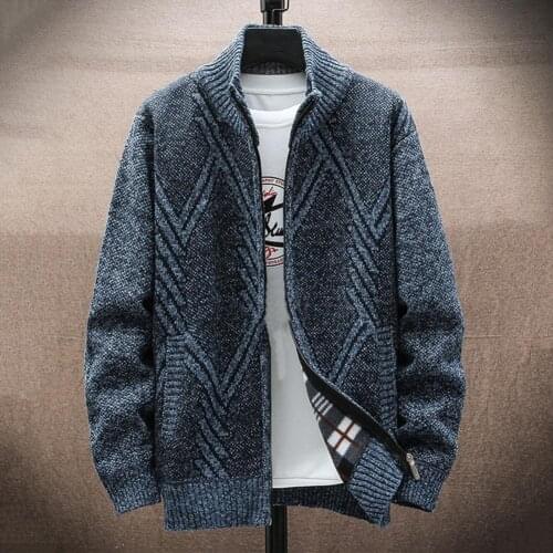 2021 New Autumn Winter Men Sweater Coat Faux Wool Sweater Jackets Men Zipper Knitted Thick Coat Warm Casual Knitwear Cardigan