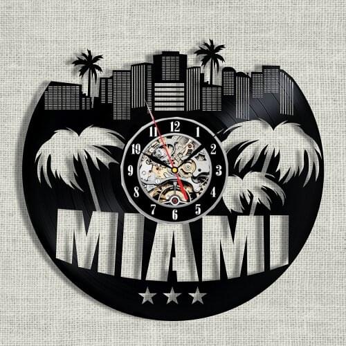 Wall Clock Miami City vinyl record clock 12", The Best Gift for Home Decor