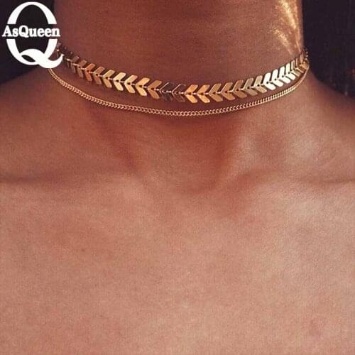 New Chevron Chain Choker Two Layers Necklaces Fishbone Airplane Shape Gold Color Necklace Flat Chain jewelry