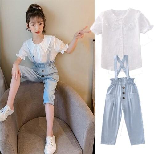 2021 summer new girls suspenders girls suspenders suit fashion casual suit girls summer suit 4 5 6 7 8 9 10 11 12 13 14 years