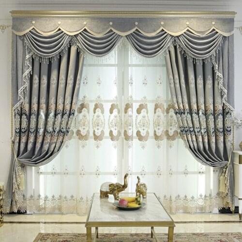New Style Cashmere Embroidered Curtains European Style Villa Atmospheric Valance Curtains Floor Curtains for Living Room Bedroom