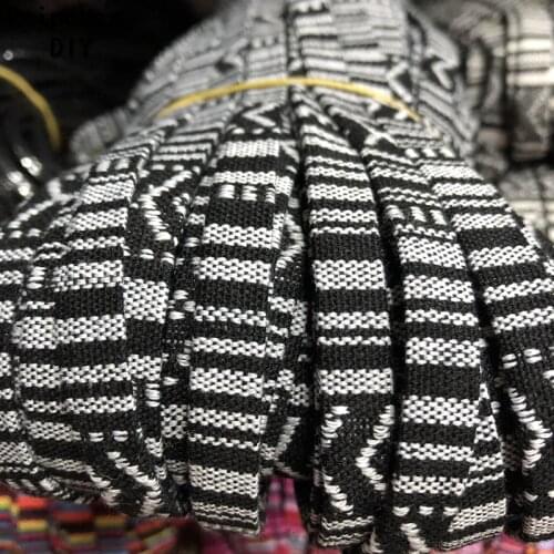 5M Woven Grosgrain Flat Cord Findings 10mm Black White Ribbon Bohemia Ethnic Style Rope Bias DIY Bracelet Collar Craft