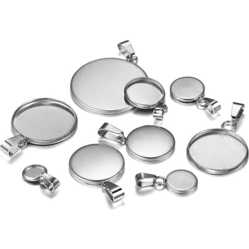 10Pcs 6-25 mm Stainless steel Blank Cabochon Base Setting Charms Pendant Jewelry Making Findings Supplies Accessories Wholesale