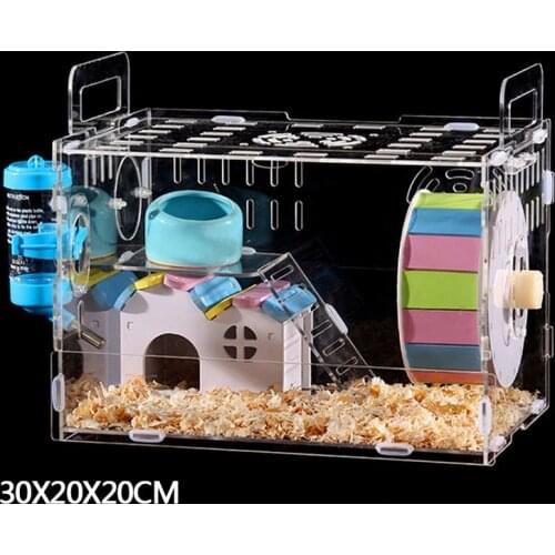 Luxury Crystal Hamster Cage Castle House Small Animal Cages Transparent With Bedroom Hamster Wheel Food Basin Water Kettle